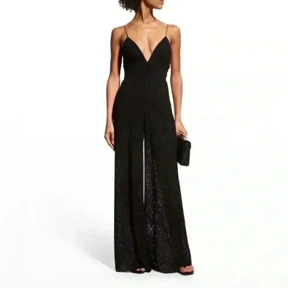 Alice and‎ Olivia Tilly Eyelet Wide-Leg V-Neck Jumpsuit - Picture 1 of 10